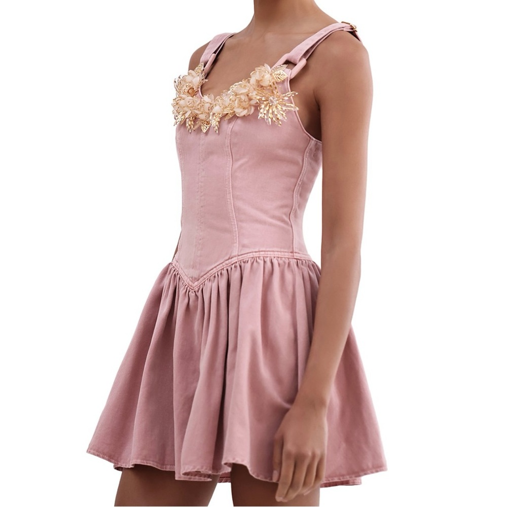 PatBO Pink Denim Mini Dress with Floral Accents🌸 - Picture 5 of 17